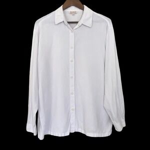 Basic Threads Santa Monica Women Button Up Shirt M White Linen Blend Long Sleeve